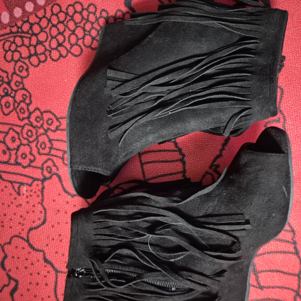 Women's Black Fringe Ankle Boots Worn Only Once